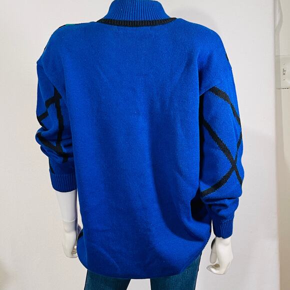 Knit Sweater Women's Medium Blue Church Stained Glass 80s Vintage Art To Wear - Picture 9 of 15